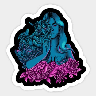 Beautiful Girl holding Oni Mask Sticker